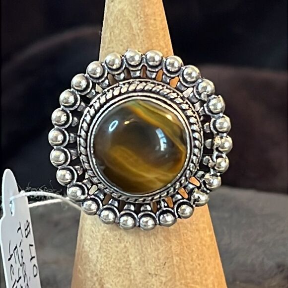 NWT NATURAL ARTISAN CRAFTED TIGERS EYE RING IN 925 STERLING SILVER SZ6.5 - Picture 7 of 11